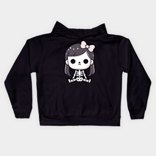 Cute Kawaii Ghost Skeleton | Spooky Halloween Skeleton Design for Girls Kids Hoodie